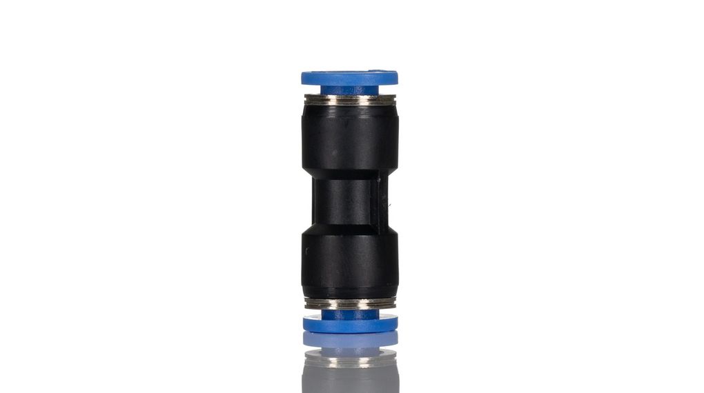 Fitting, Ø6 mm, Push-In Connector, Ø6 mm, Push-In Connector, Polyoxymethylene (POM), 34.5mm, Pack of 10 pieces